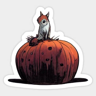 Red squirrel on a pumpkin Sticker